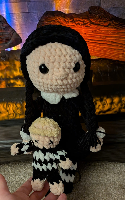 Handmade Crochet Wednesday Addams Doll