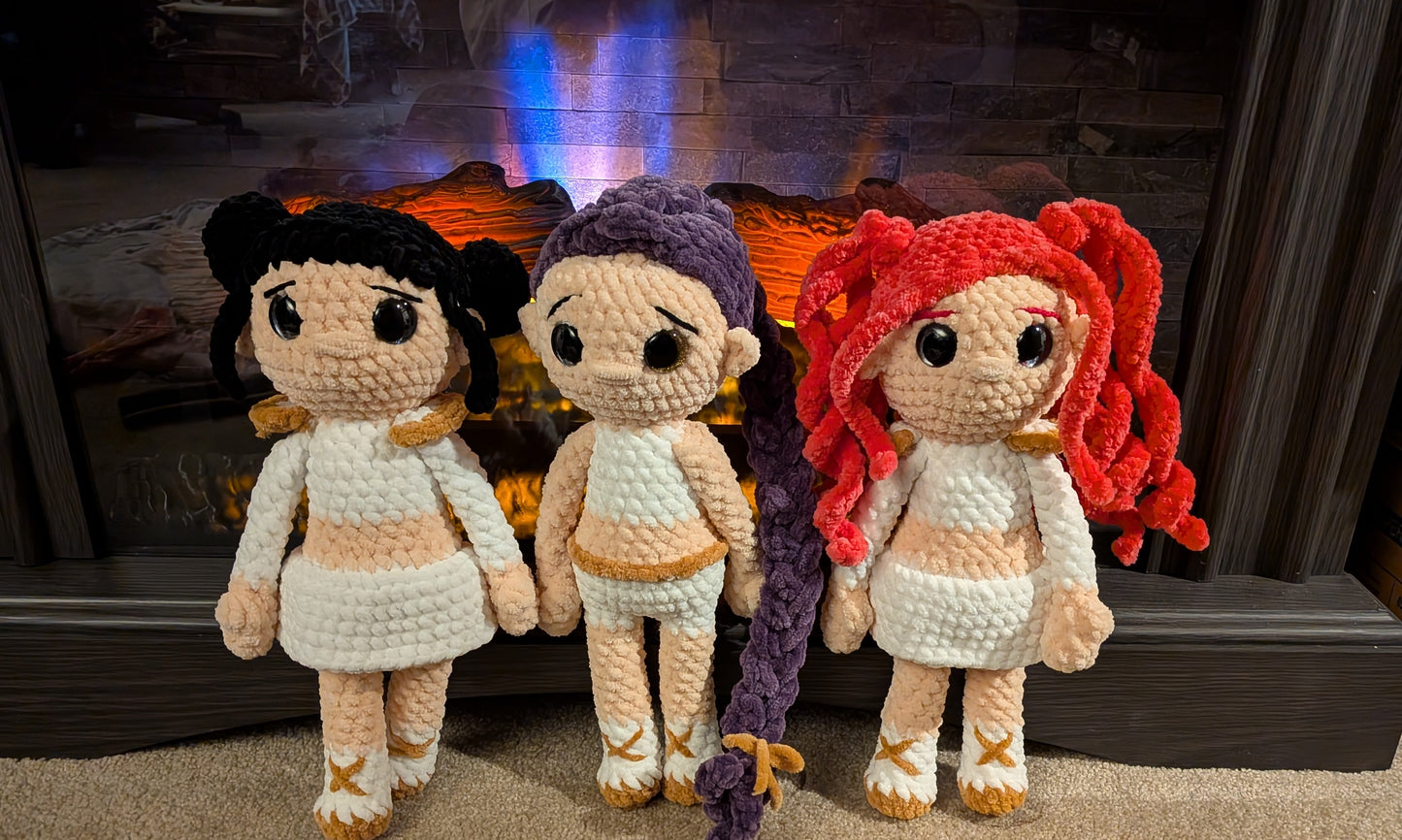 Set of 3 K-Pop Demon Hunter “Huntr/x” Crochet Dolls – Handmade Plush Collectibles