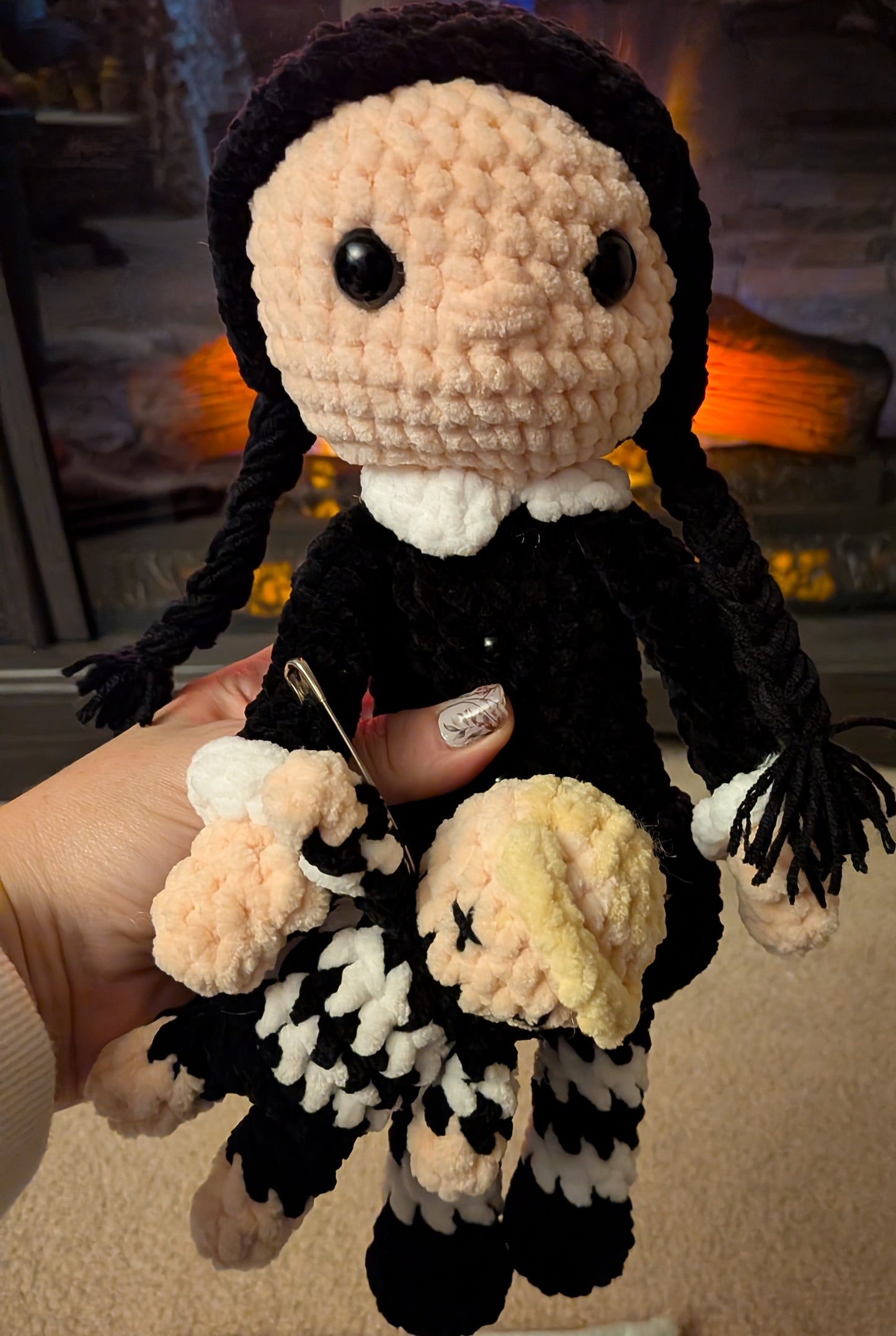 Handmade Crochet Wednesday Addams Doll