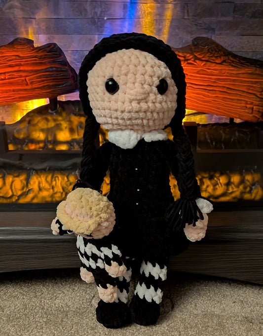 Handmade Crochet Wednesday Addams Doll